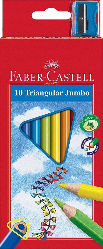 Kredki Jumbo trójkątne 10 kolorów + temperówka