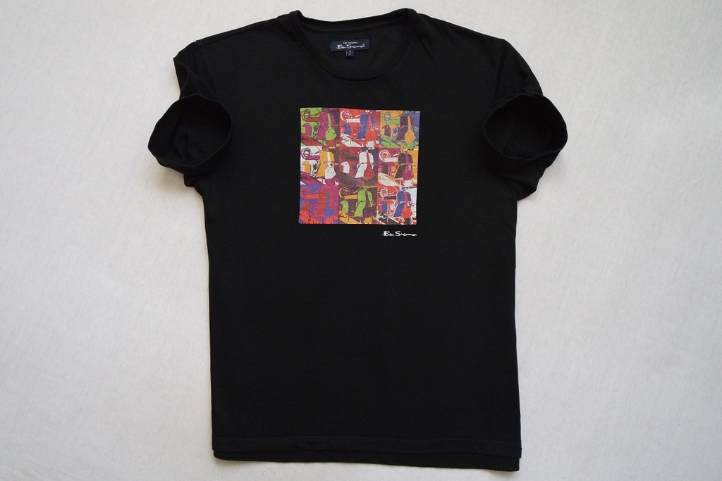 BEN SHERMAN koszulka czarna nadruk t-shirt logo__L
