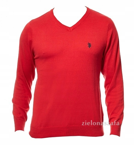 Swetr v-neck U.S. Polo Assn. M czerony bawełna