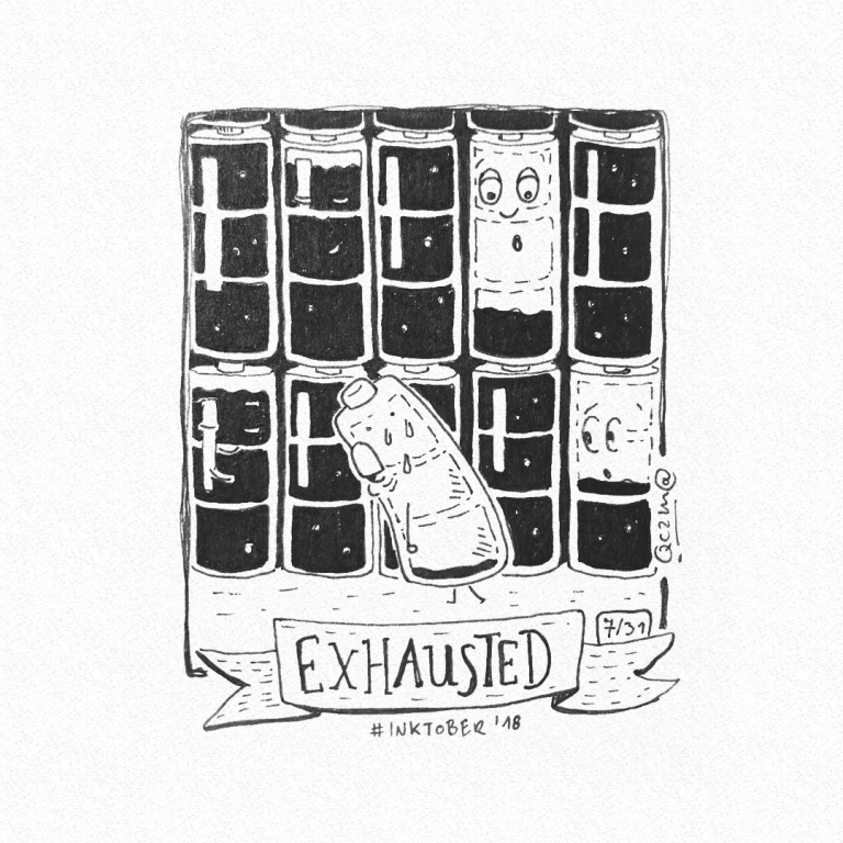 Exhausted - Wyczerpany - Inktober 2018/07 -10x15cm