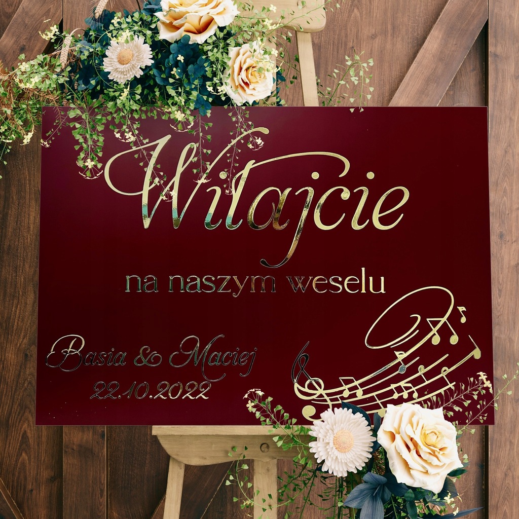 Tablica powitalna PCV 50x70 Kolor- wino, złoto