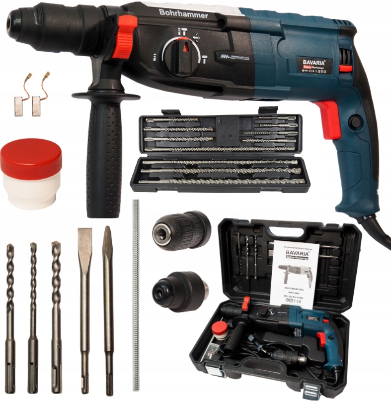 MOCNA MŁOTOWIERTARKA BAVARIA 2800W + 12 WIERTEŁ UDAR WYTRZYMAŁA OKAZJA