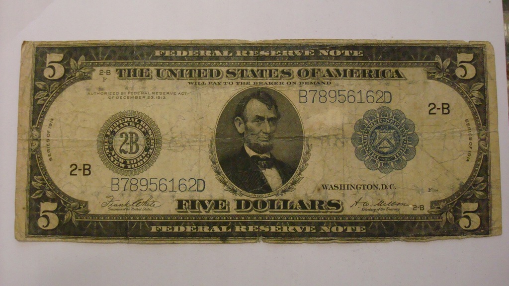 Banknot - USA 5 dolarów 1914 New York stan 4