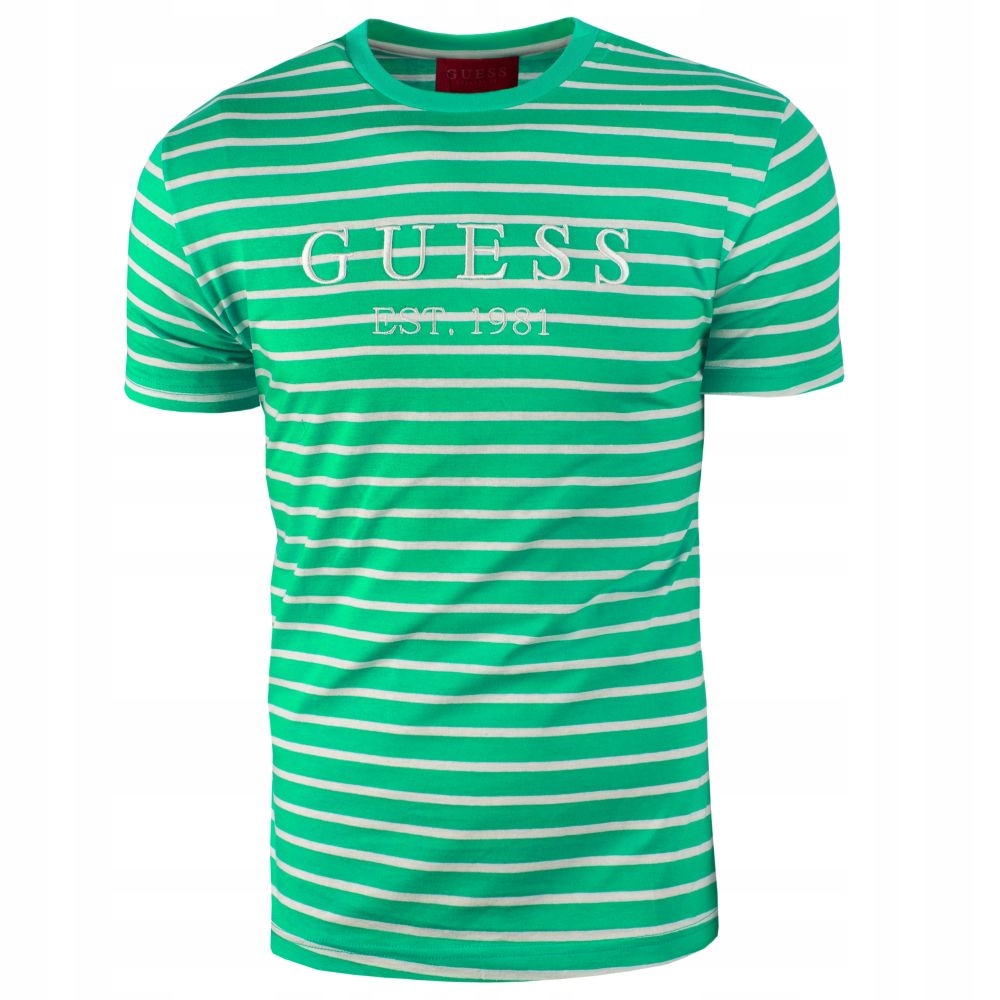 GUESS T-SHIRT ZIELONA KOSZULKA W PASKI