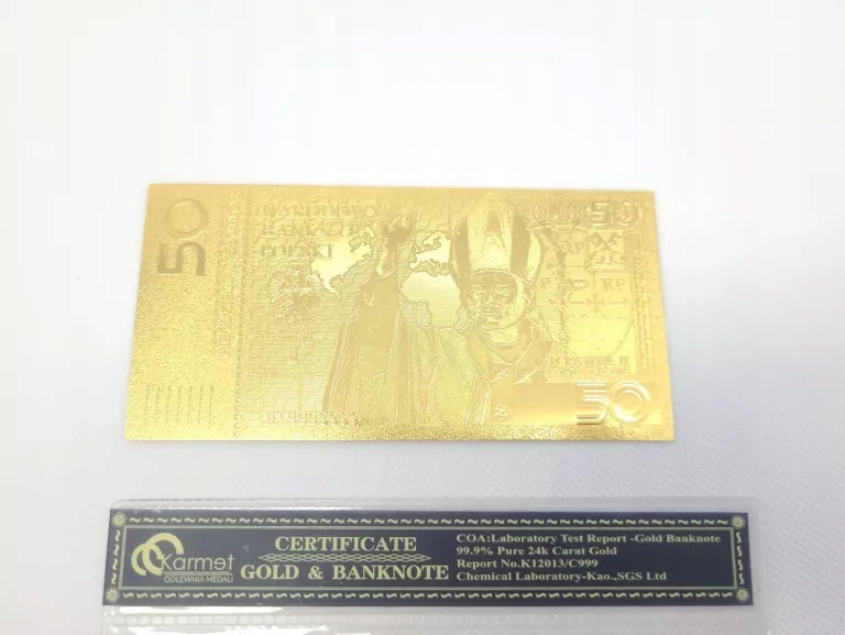 BANKNOT 50 ZŁ JAN PAWEŁ II 24 KARAT 999 GOLD