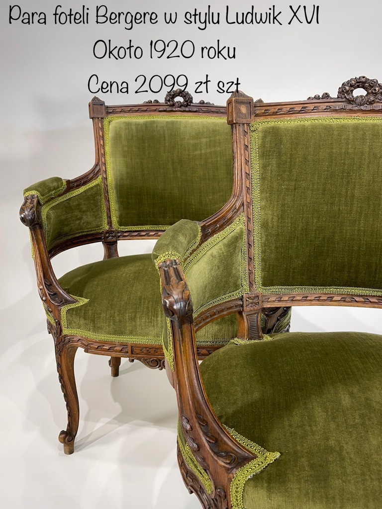 Zabytkowe fotele Berżere styl Ludwik XV Francja