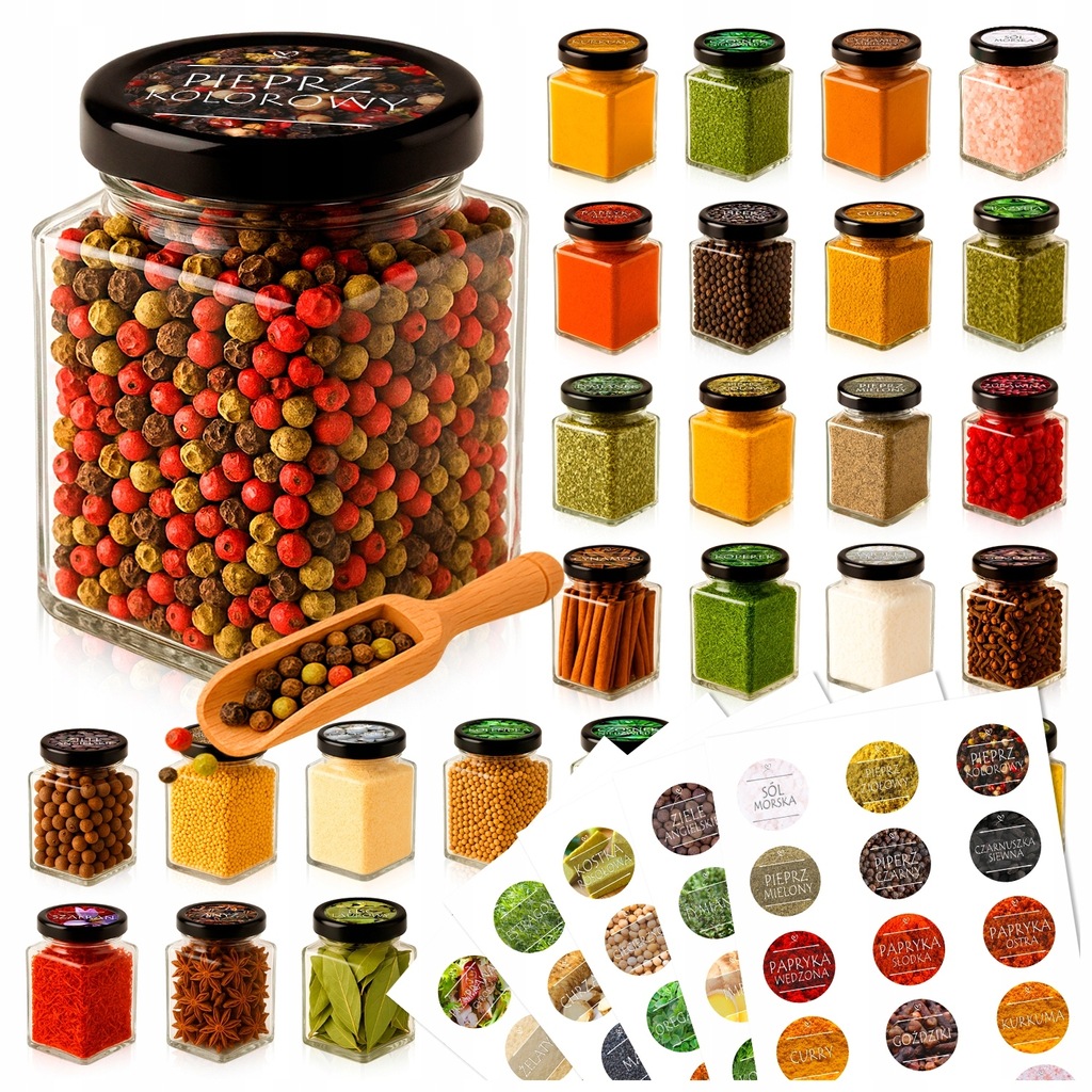 24x POJEMNIKI NA PRZYPRAWY DŻEM SŁOICZKI SZKLANE 120 ml + 75x NAKLEJKI