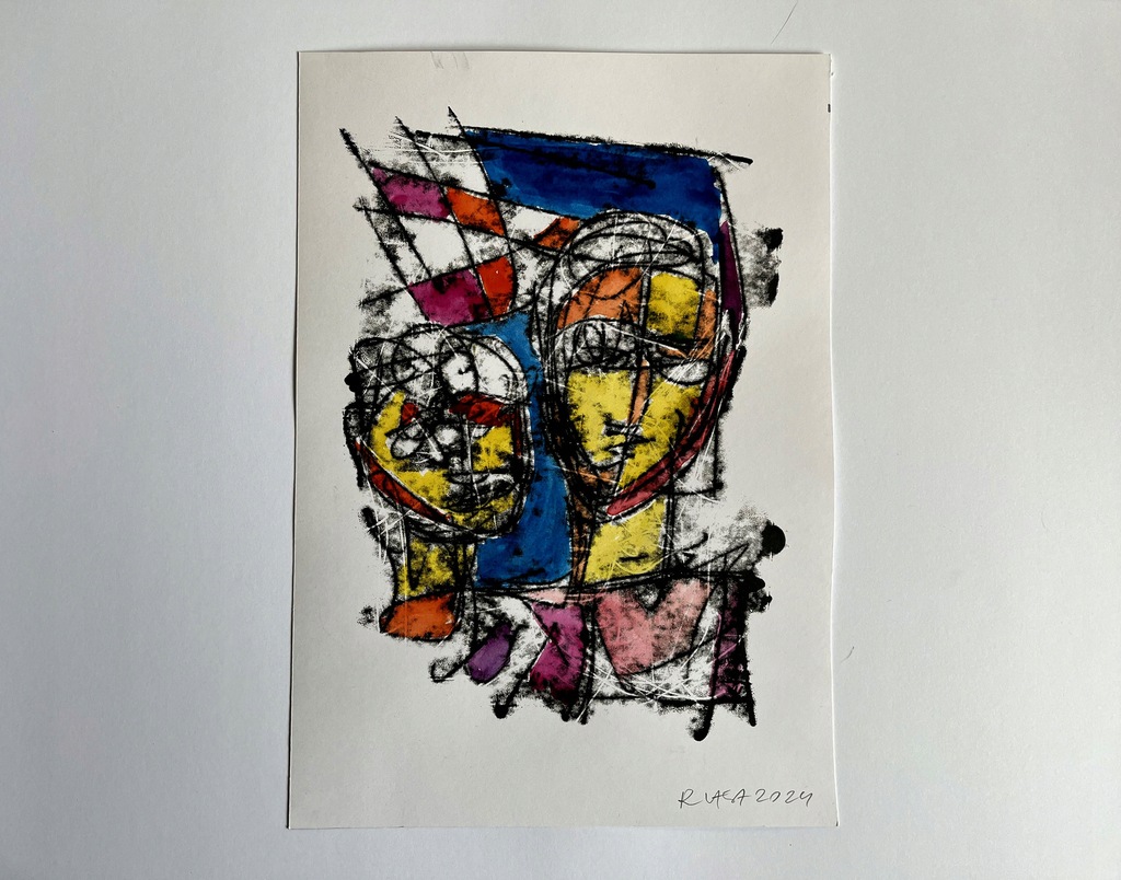 Roman LASA - Spotkanie, monotypia/akwarela, 2024
