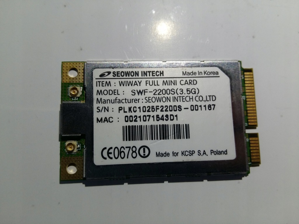 Karta WIMAX mini PCI-E IEEE 802.16e 3.5GHz