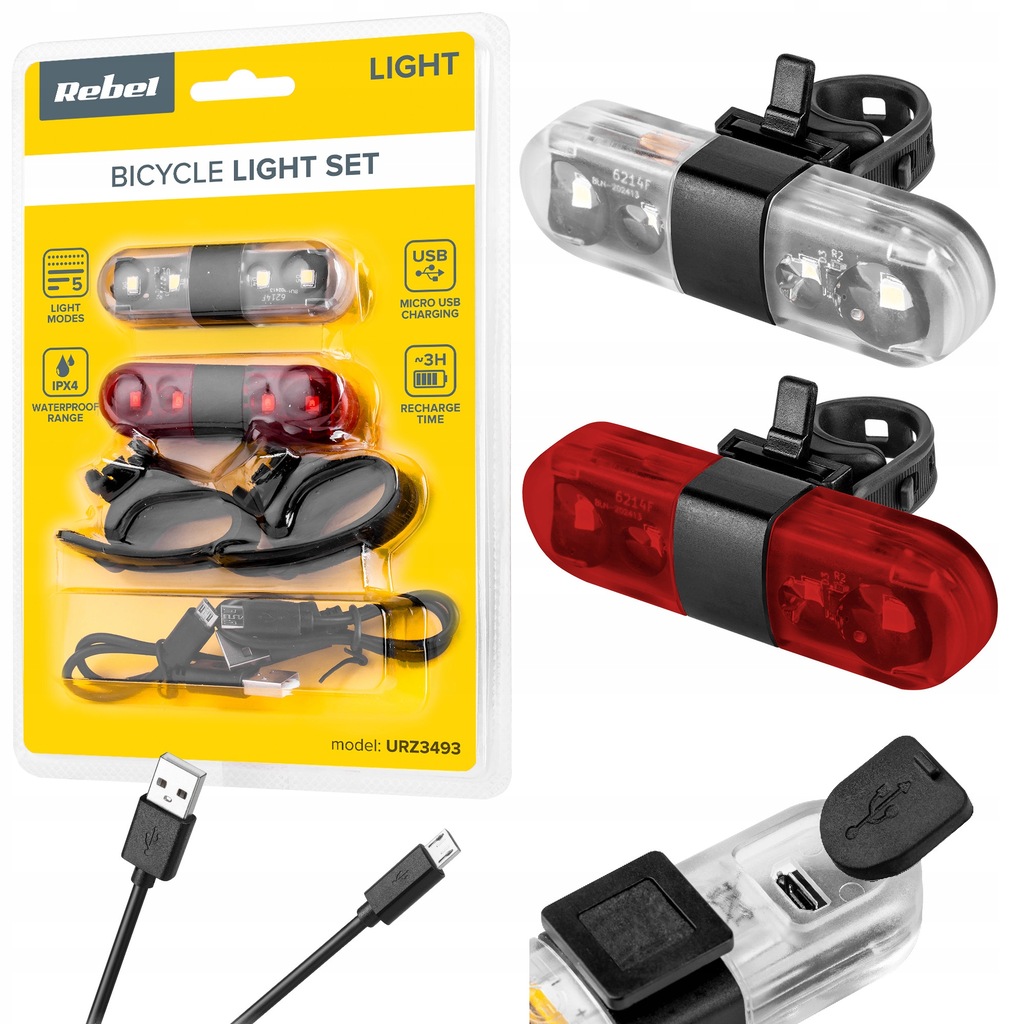 Komplet świateł do roweru ładowane z USB