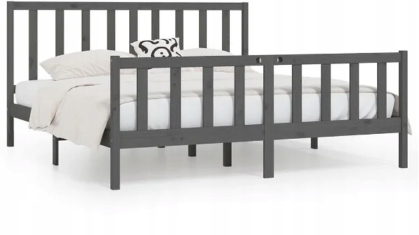 Rama łóżka z szarego litego drewna 180 × 200 cm Super King, 3106850