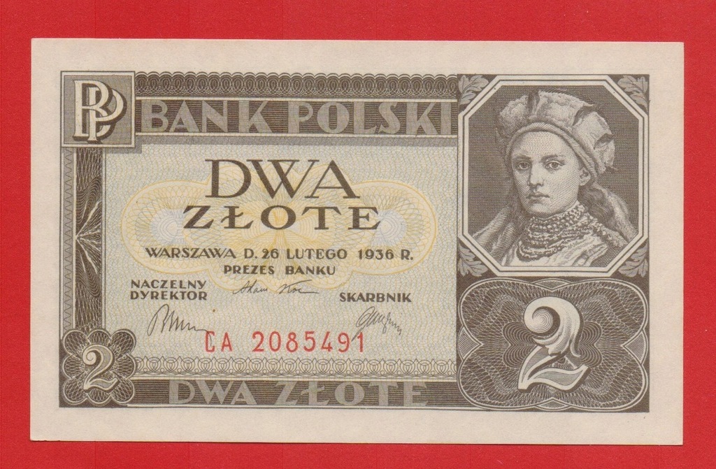 2 zł 1936 rok seria CA Miłcz.75a stan 1 UNC