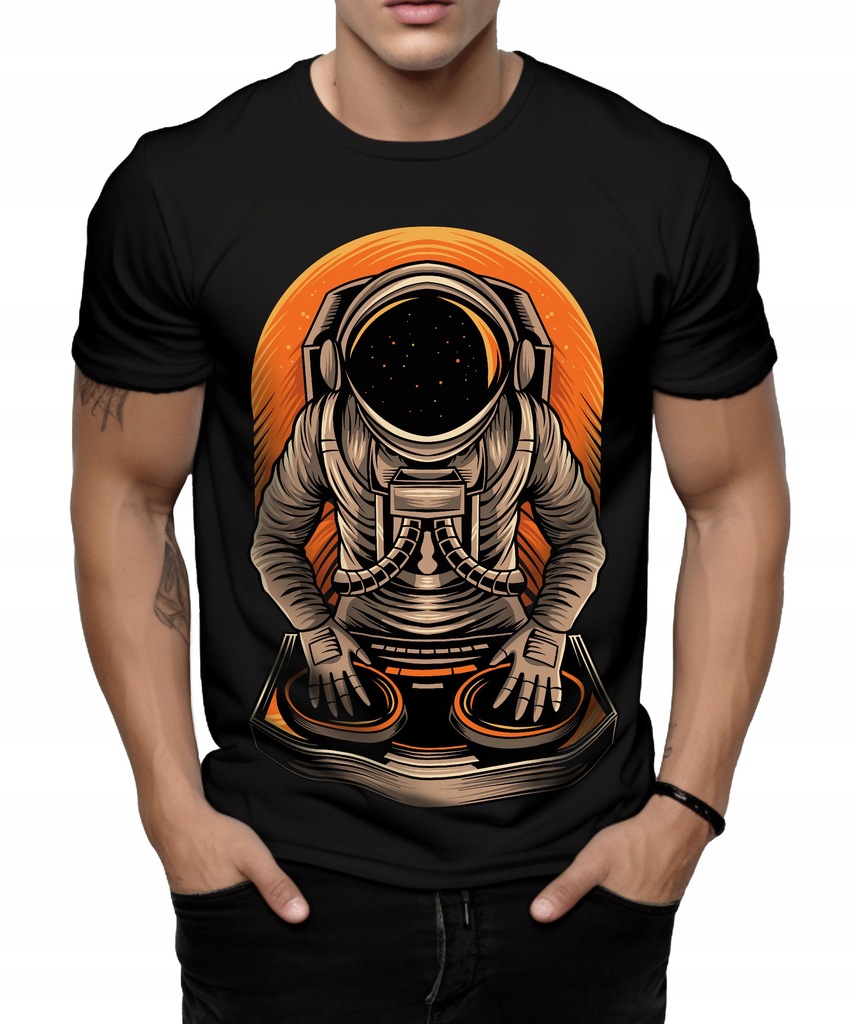 Koszulka męska czarna nadruk ''DJ Astronauta'' rozmiar 4XL