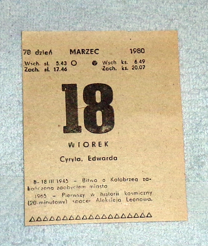 18 Marca 1980 r - kartka z kalendarza .