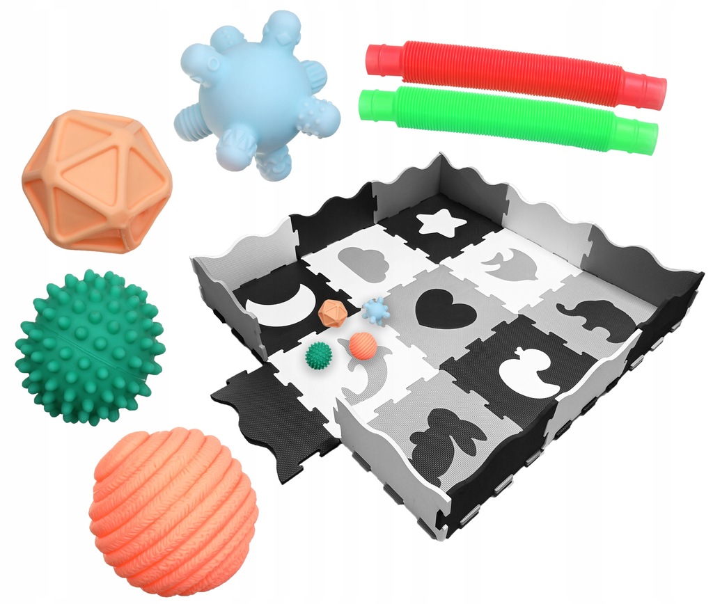 ZESTAW senso Puzzle piankowe mata 4piłeczki 2POPIT