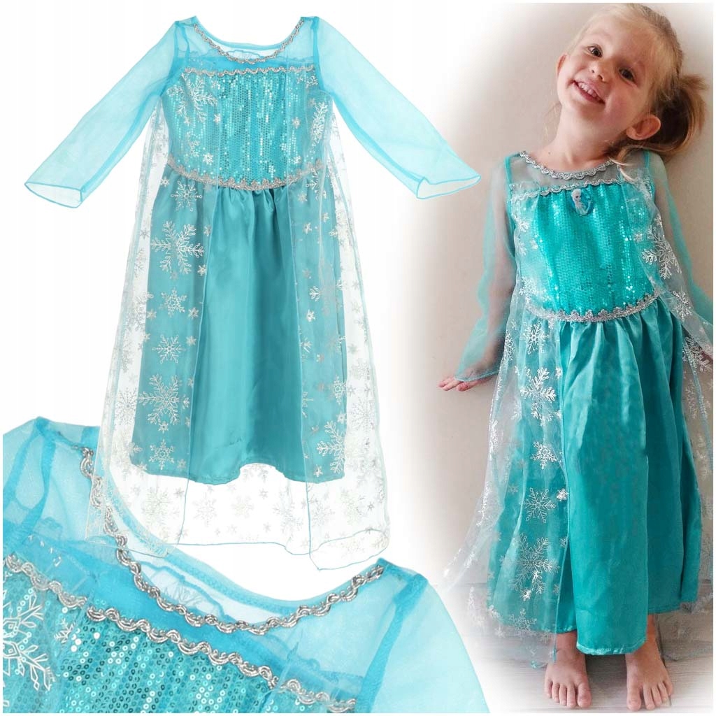 Kostium strój karnawałowy przebranie Elsa Kraina Lodu niebieska sukienka 12