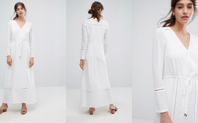 (38) Biała,haftowana,długa sukienka z Londynu/NOWA