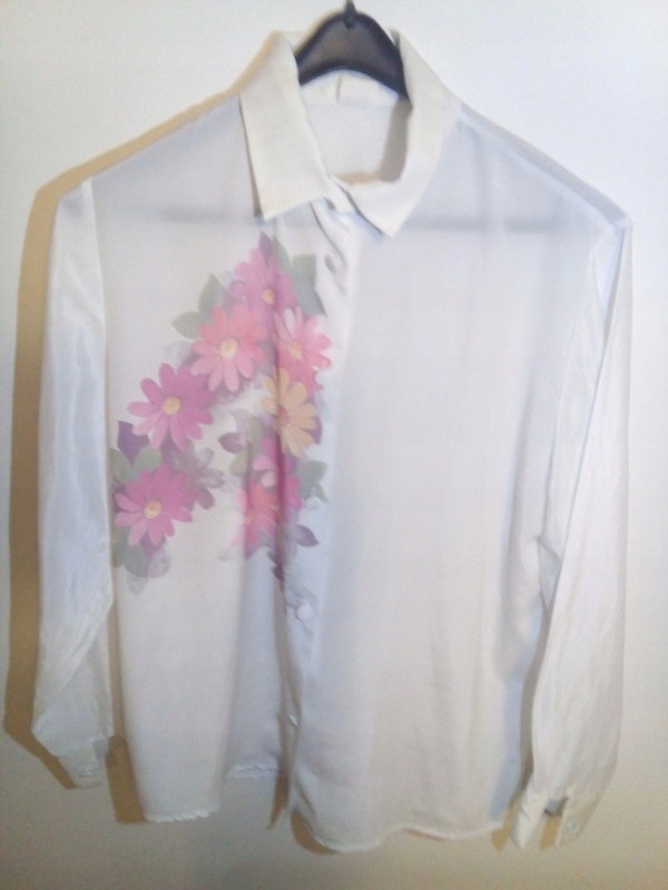 Biała koszula szyfonowa w kwiaty XL