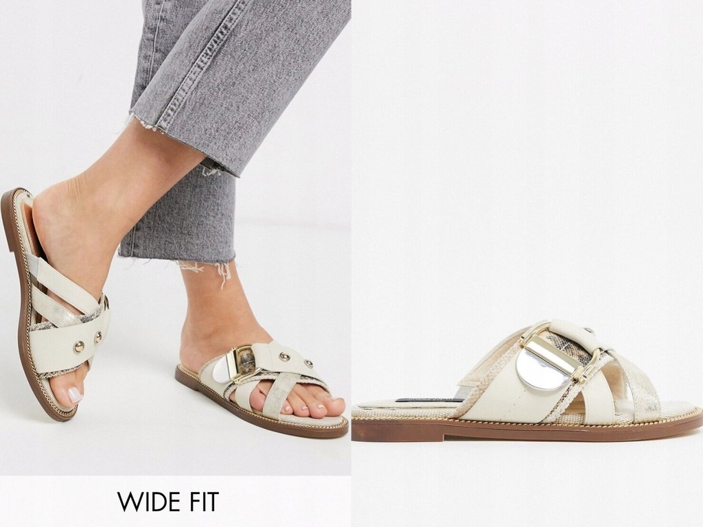 River Island Wide Fit Beżowe płaskie klapki 42