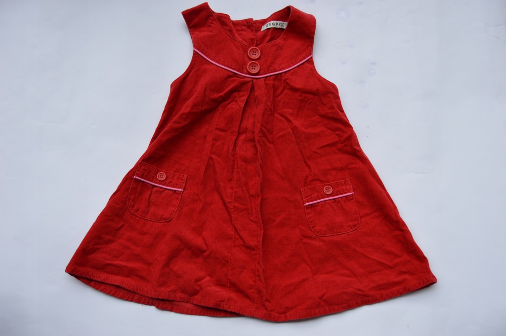 Sukienka z kieszeniami czerwona sztruksowa 2-3lata