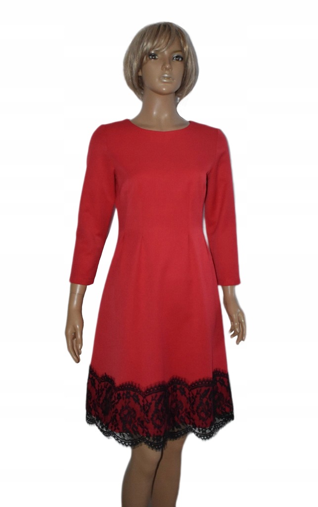 Czerwona sukienka z koronką Rozkloszowana rozm. 36