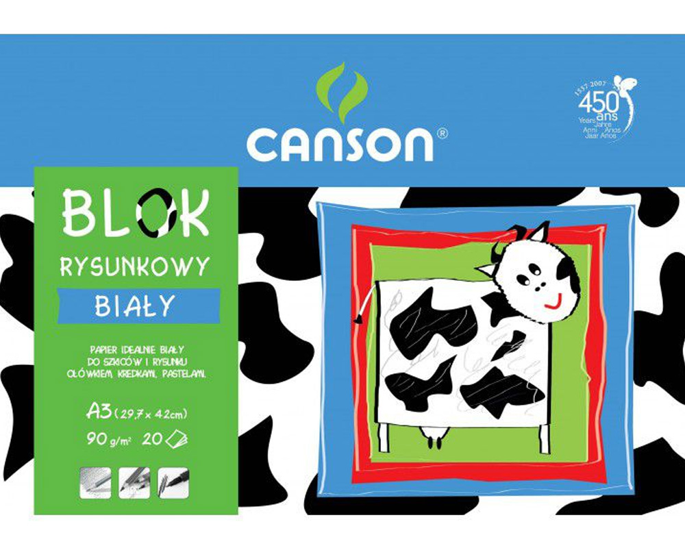 CANSON BLOK RYSUNKOWY A3 BIAŁY 20 KARTEK 90g