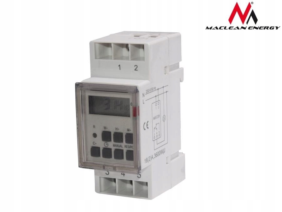 Timer cyfrowy Maclean MCE09 na szynę DIN 10 programów 3600W max 156 program