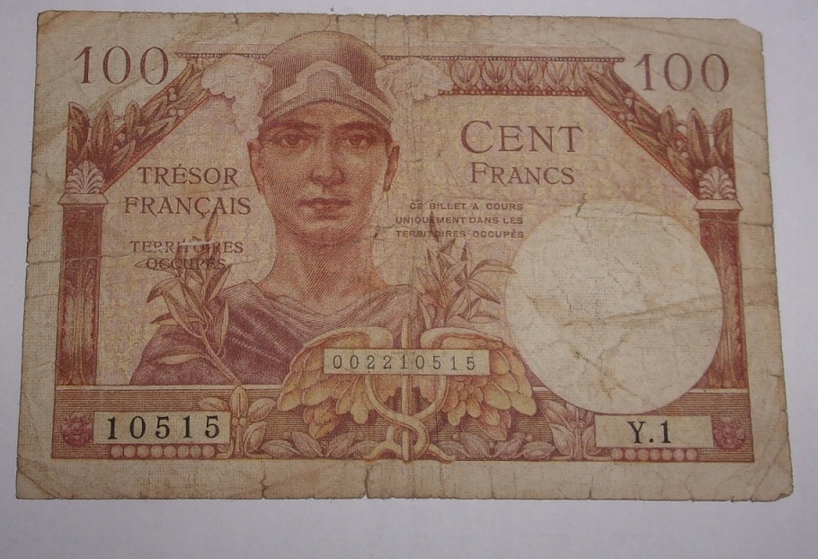 100 franków Francja - cent francs - Tresor Francais - Territoires Occupas