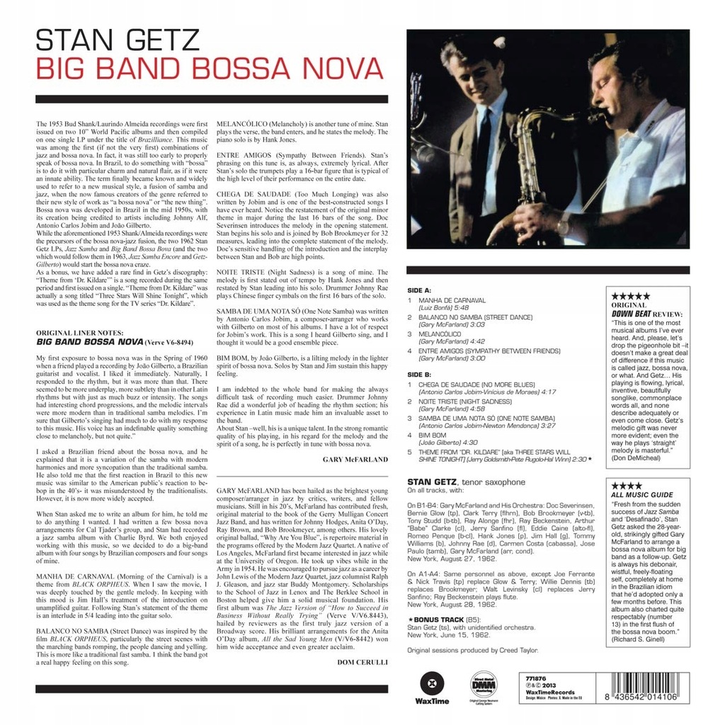 Купить Биг-бэнд STAN GETZ Bossa Nova VINYL LP LTD 180G: отзывы, фото, характеристики в интерне-магазине Aredi.ru