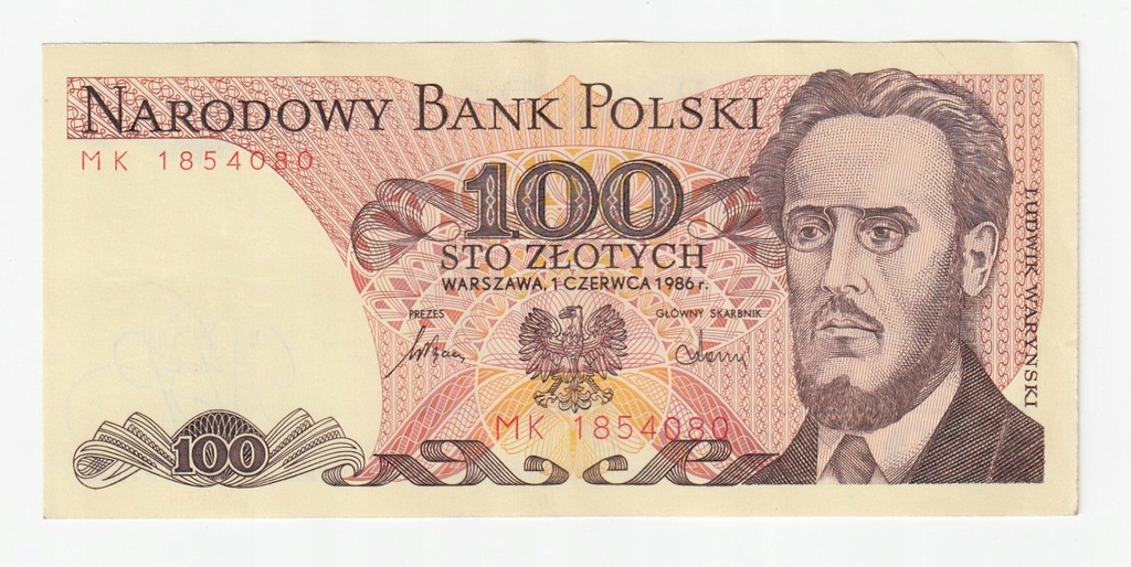 Banknot 100 zł 1986, seria MK, st. 2