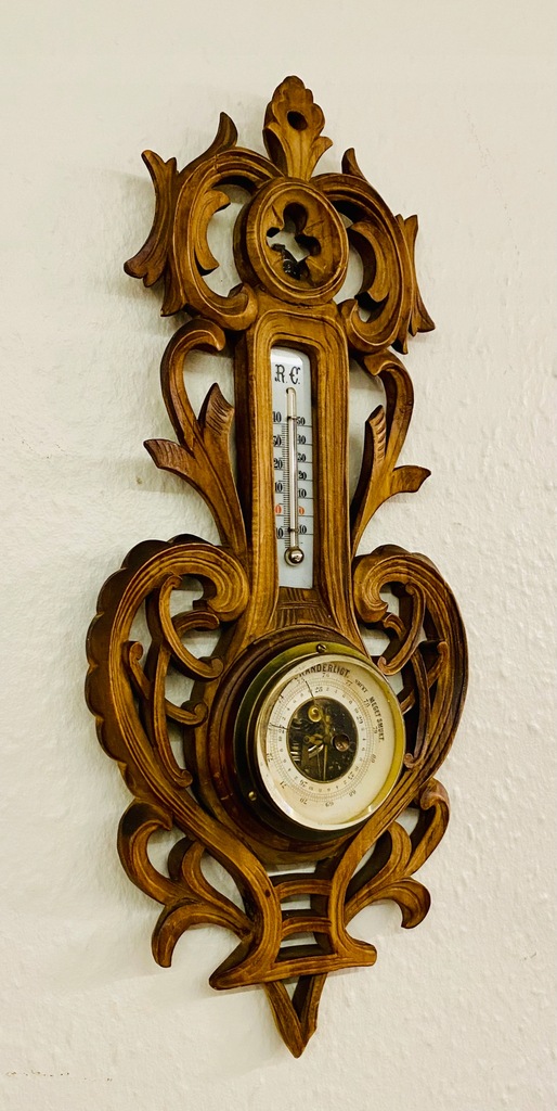 Barometr Z Termometrem Drewno Rzeźbione