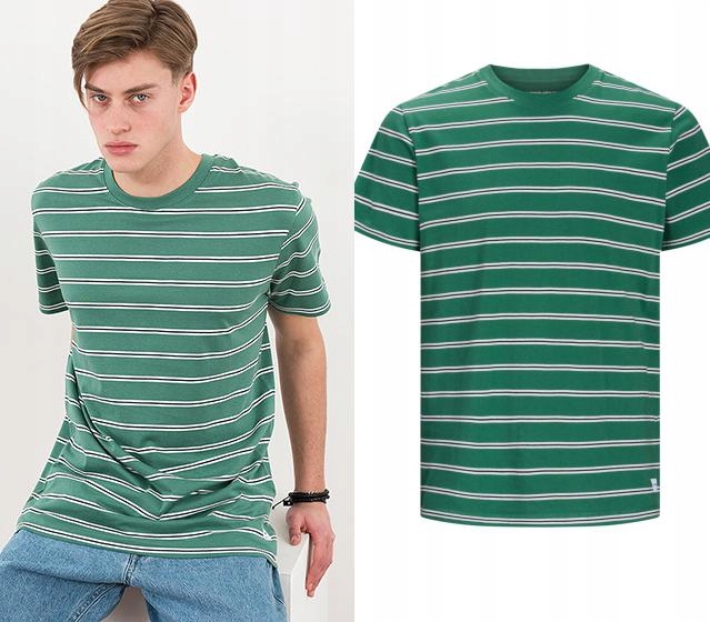 JACK&JONES ZIELONY T-SHIRT PASKI (L)