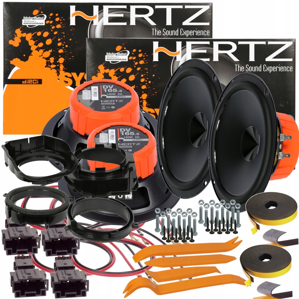 HERTZ GŁOŚNIKI BASOWE Z DSK165 MERCEDES C W202 PRZÓD TYŁ DYSTANSE + MATA