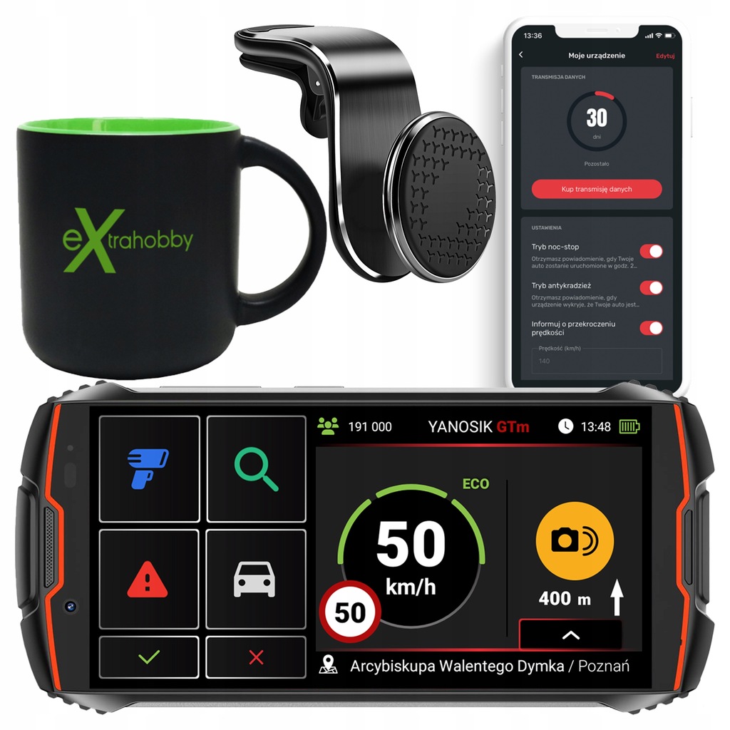 YANOSIK GTM ANTYRADAR KOMUNIKATOR DROGOWY +3 LATA ABONAMENTU + UCHWYT+KUBEK