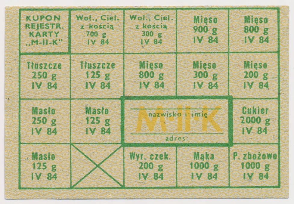 7482. Kartka żywnościowa, MIIK - 1984 kwiecień