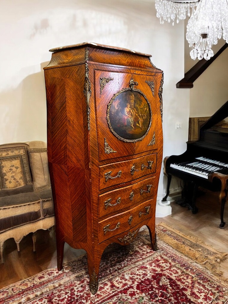 Doskonała przepiękna sekretera z obrazem biurko Ludwik XV Francja XIX wiek