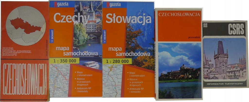 Czechosłowacja, Czechy, Słowacja mapy 5 szt.