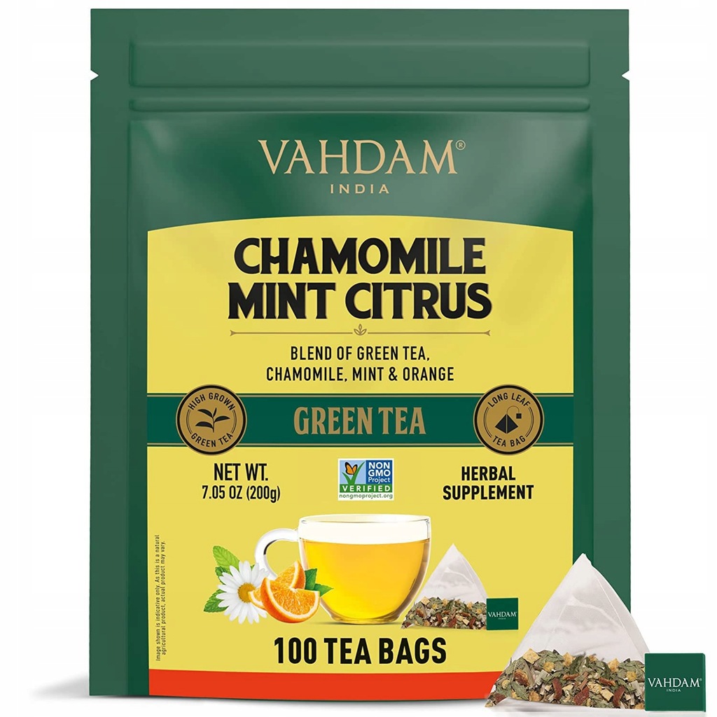 VAHDAM CHAMOMILE MINT CITRUS GREEN TEA 100 BAGS