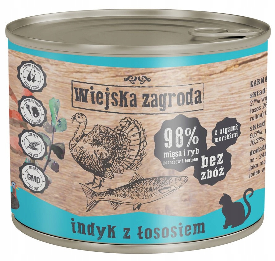 Wiejska Zagroda | Karma mokra dla kotów | Indyk z łososiem puszka 200g
