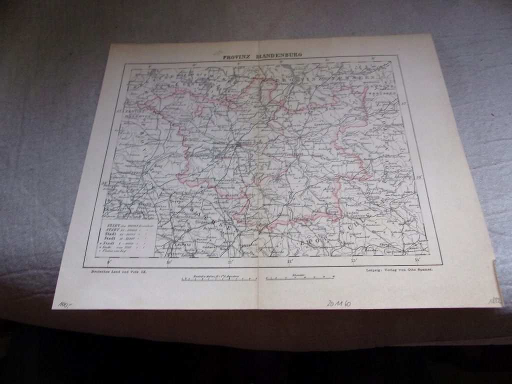 mapa PROWINCJA BRANDENBURGIA ok. 25 x 20 cm 1880
