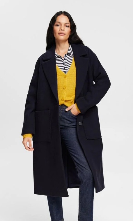 ESPRIT PŁASZCZ DAMSKI GRANATOWY Z WEŁNĄ XXL SPD
