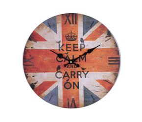 ZEGAR ŚCIENNY Z NAPISEM KEEP CALM & CARRY ON