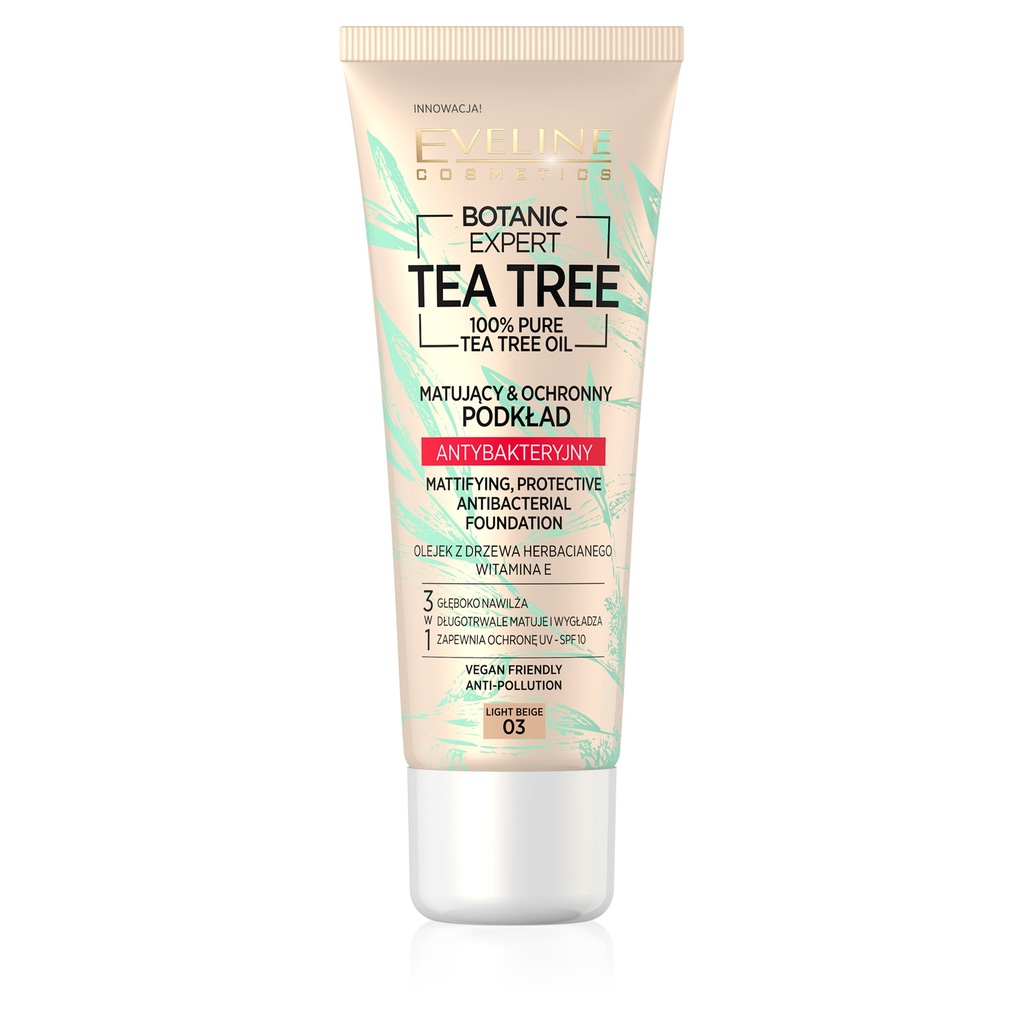EVELINE TEA TREE MATUJĄCY & OCHRONNY PODKŁAD ANTYBAKTERYJNY 03 LIGHT BEIGE