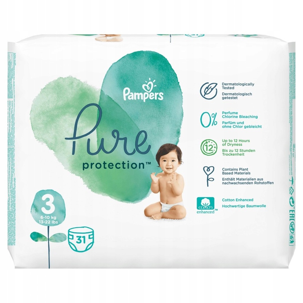 Pampers Pure Protect Pieluchy 3, 6-10kg, 31szt