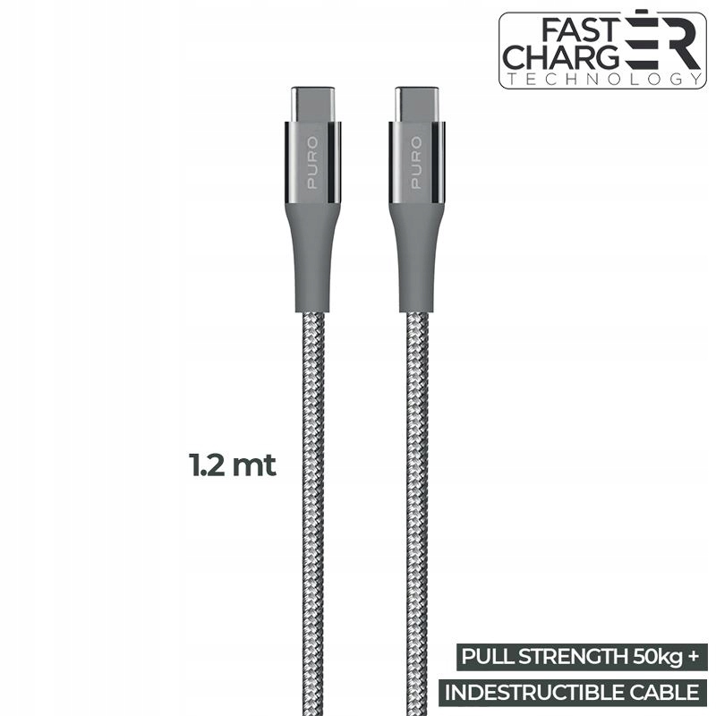 PURO Fabric K2 Kabel USB-C/USB-C 1,2m space grey