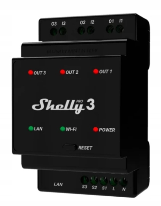 Sterownik Shelly Pro 3 WiFi LAN Bluetooth 3 kanały, DIN-Bar 3800235268094