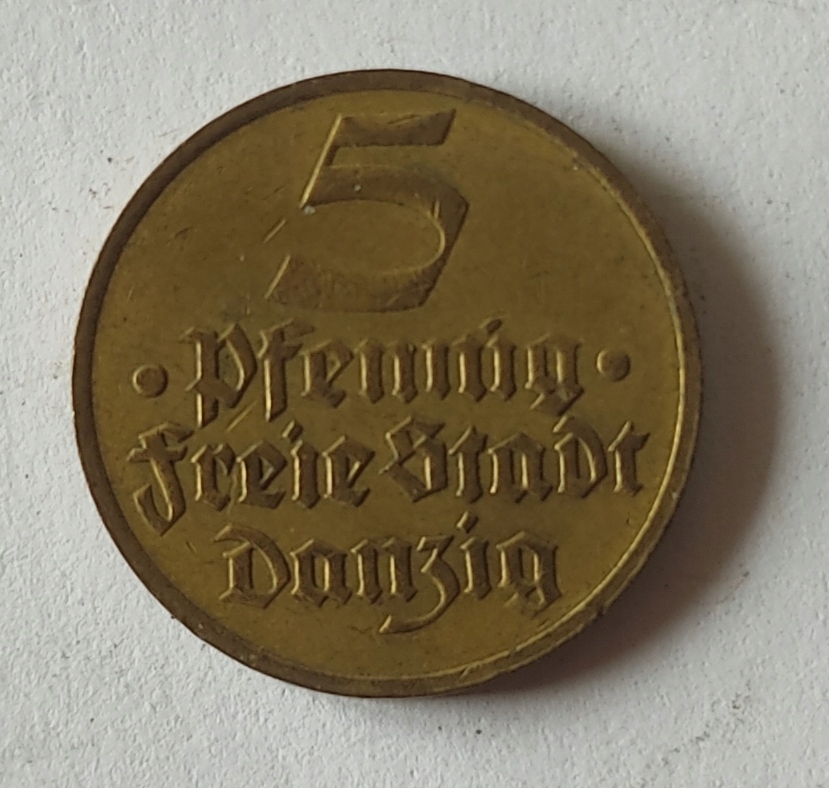 Moneta Wolne Miasto Gdańsk 5 pfennig 1932 stan