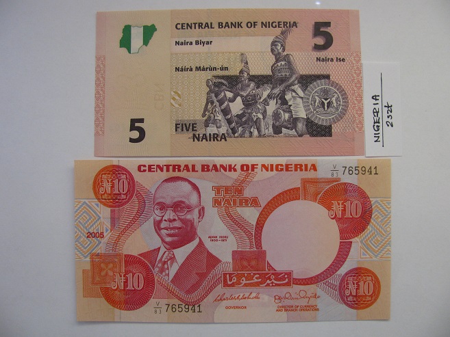 Banknoty NIGERIA 5 i 10 NAIRA stan UNC