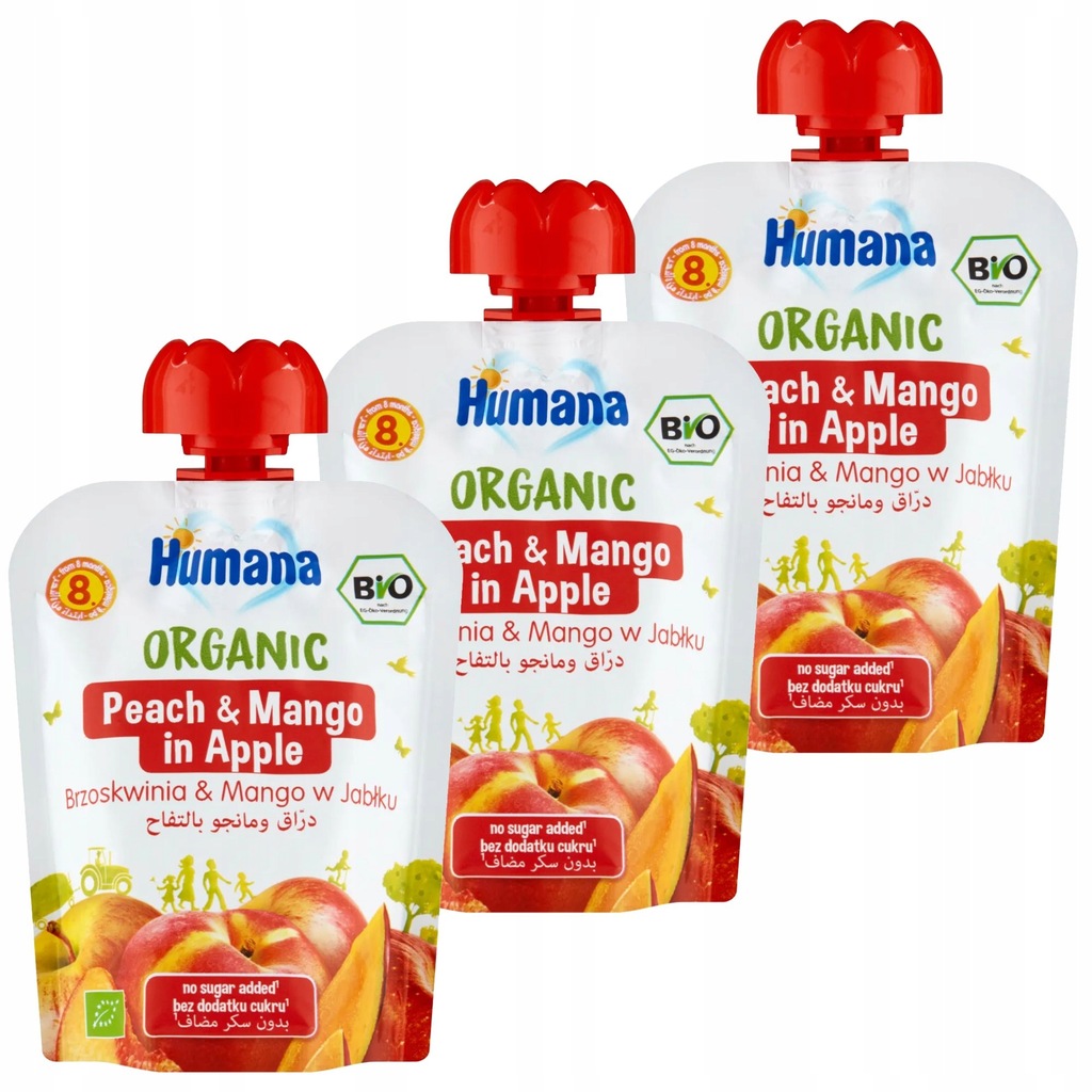 Humana Organic mus owocowy brzoskwinia i mango w jabłku po 8 miesiącu 90 g