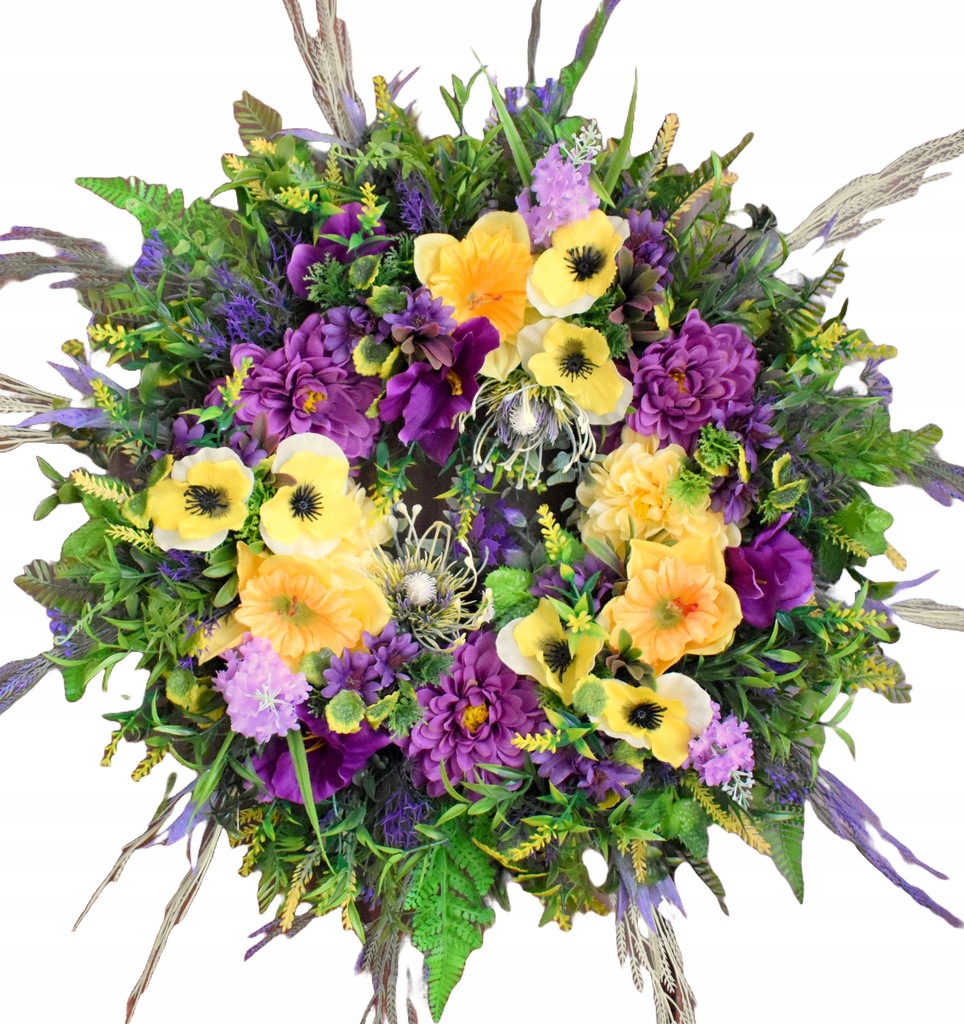 Wiosenny Wielkanocny Wianek na drzwi z daliami, żonkilami i bratkami